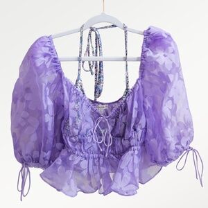 For Love & Lemons Fran Purple Sheer Blouse Size Small
